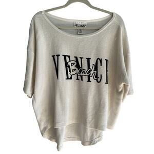 Vtg Venice Beach California Cropped Medium Oversized shirt Cream textured READ